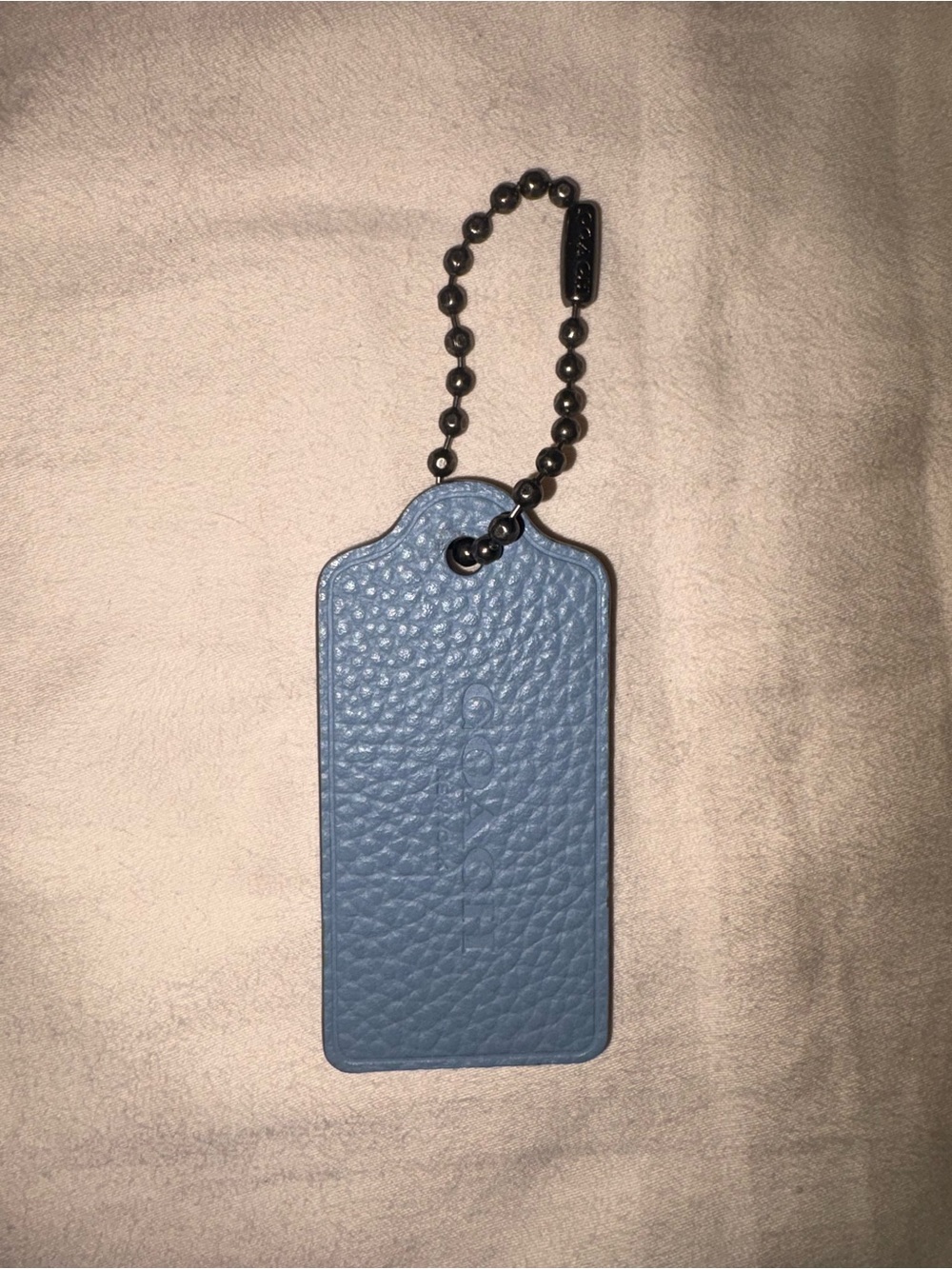 Coach Blue Pebbled Leather Hang Tag with Gunmetal Ball Chain